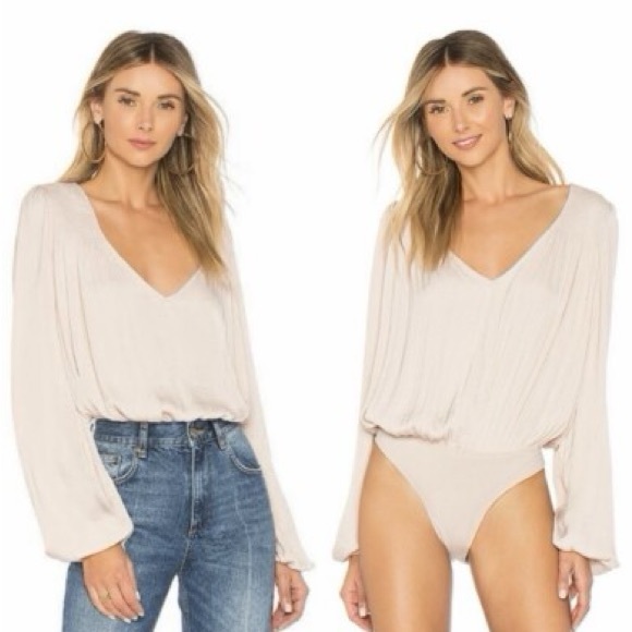 Free People Tops - 🎀 Intimately Free People Luxe Smocked Long Sleeve Bodysuit Champagne Pink Sz S